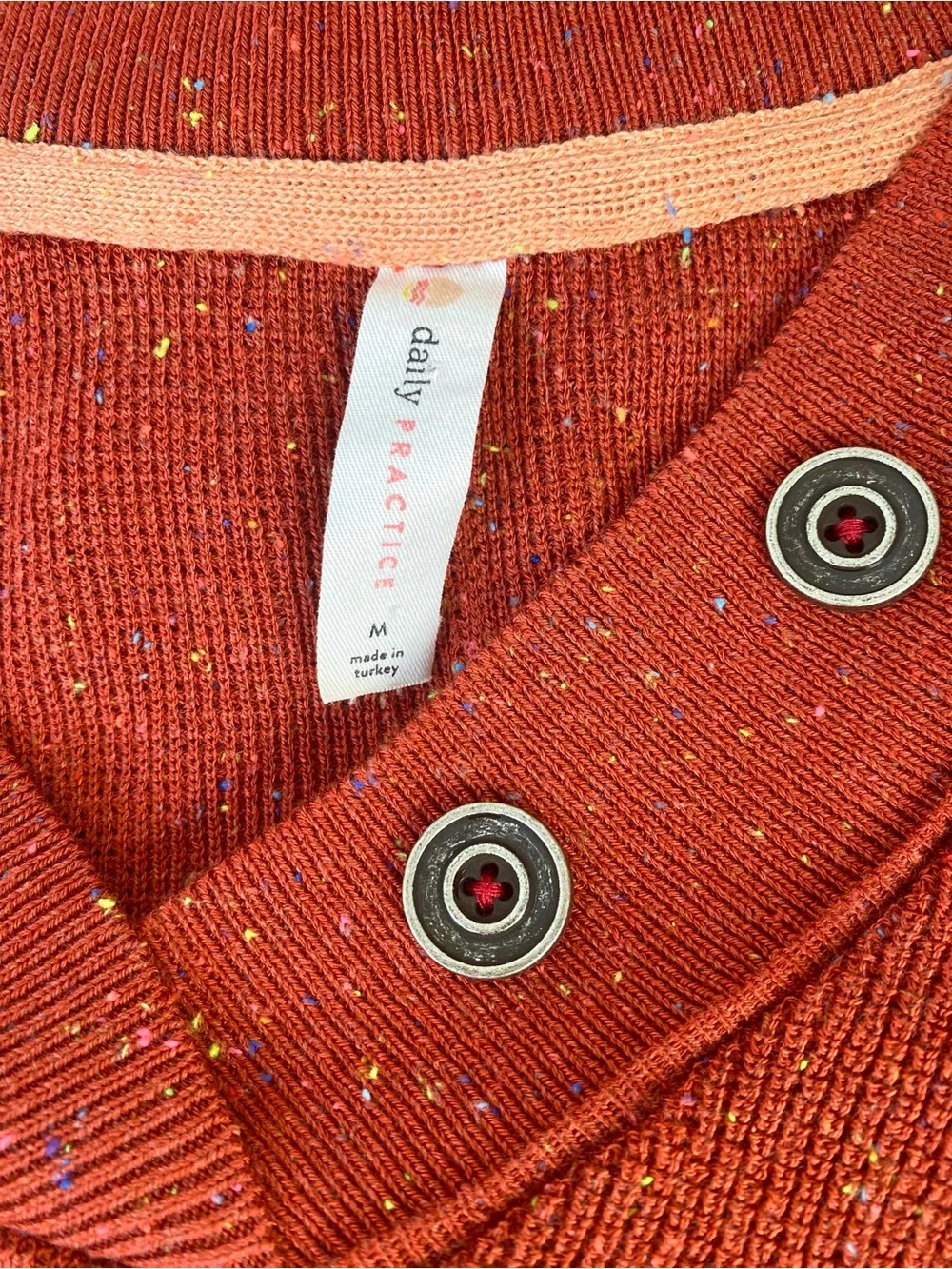 Anthropologie Daily Practice Rust Speckled Button V-Neck Sweater, Size M